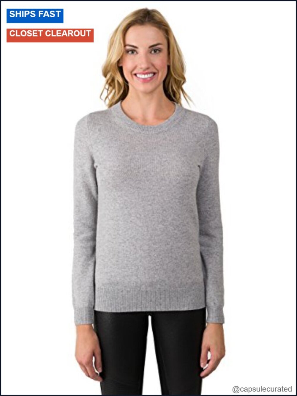 100% Pure Cashmere Crew Neck Sweater, Tight Knit Cozy Soft Long Sleeve Pullover